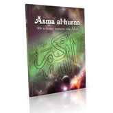 Boekomslag Asma al Husna: 99 schone namen van Allah met groene en witte kalligrafie